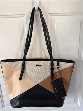 Nine West Colorblock Tote Bag in Black, Cream, Tan
